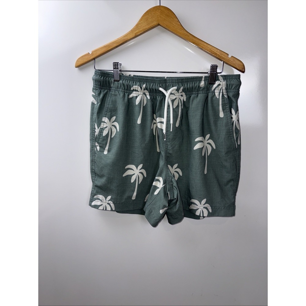 RSQ Swim Shorts Mens Medium Palm Print Green Drawstring Surfer Beach Casual